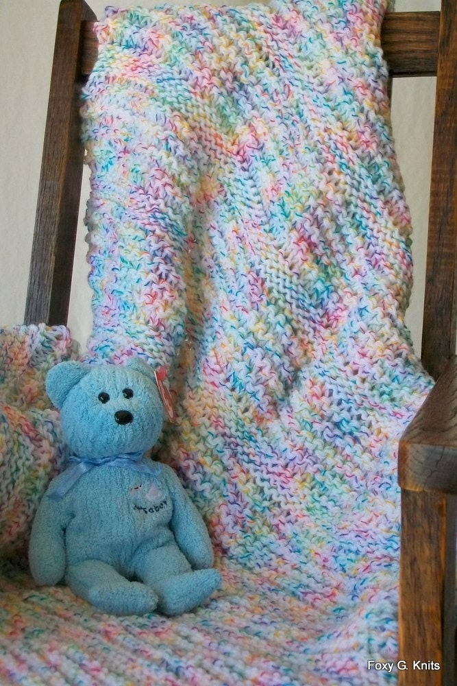Gender Neutral Hand Knit Multicolor Baby Blanket by FoxyGknits