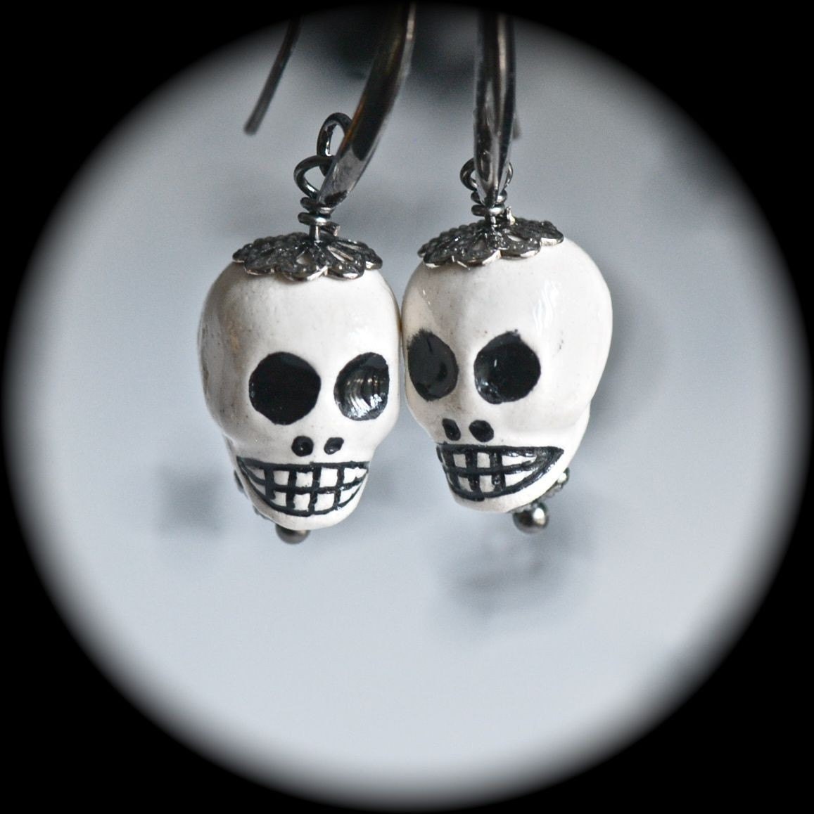 BONES earrings - Peruvian Hand painted skull beads