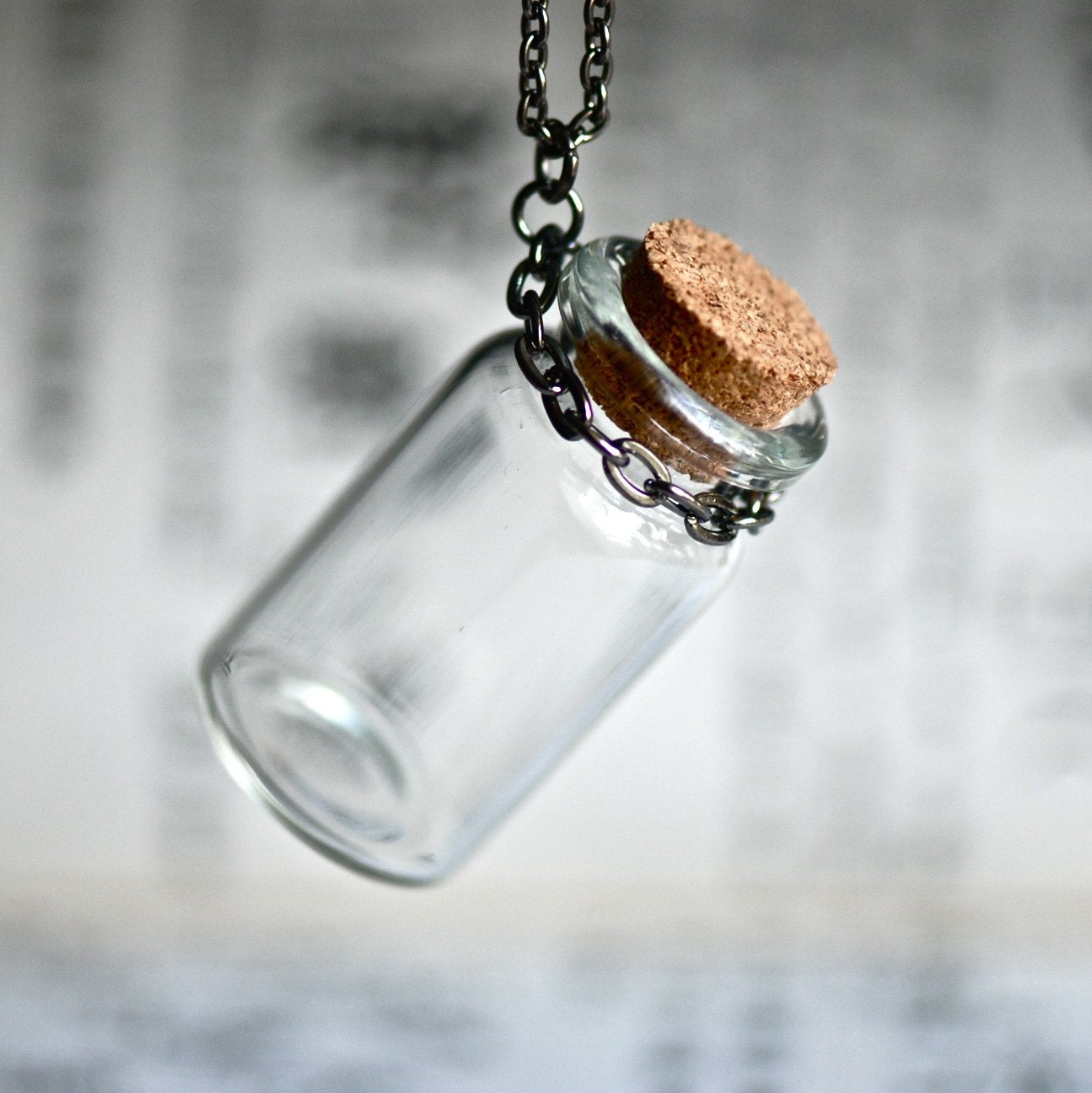Empty Bottle Necklace - Clear Glass with Cork Lid