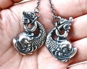 NEW - Koi Dragon Lariat Necklace - antqiued silver - Made in USA stampings
