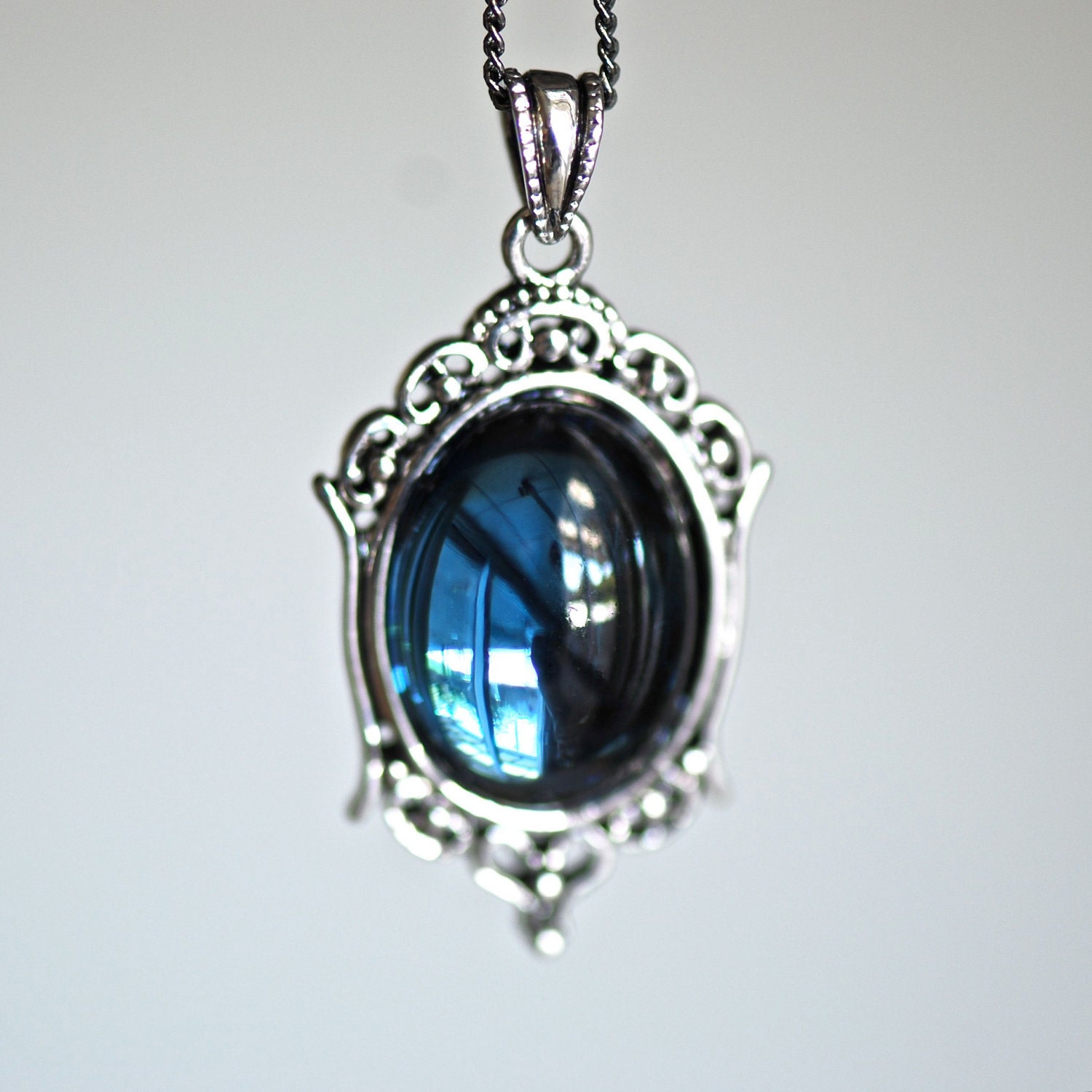 Mystic Falls Necklace - VIctorian Goth Vintage Swarovski Montana Crystal Cabochon