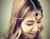 Midnight in Forks Chains HeadPiece - Antique Sterling Silver American Brass - Swarovski Jet Crystals - Domestic Free Shipping