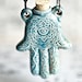 HAMSA HAND Necklace - Raku Style Peruvian ceramic bottle