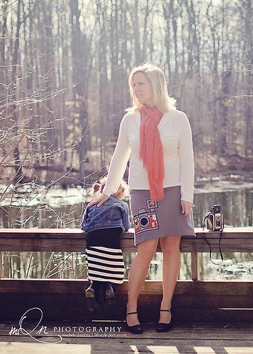 Womens Vintage Camera Knit Skirt... Custom Colors and Lengths Sizes S-XXL