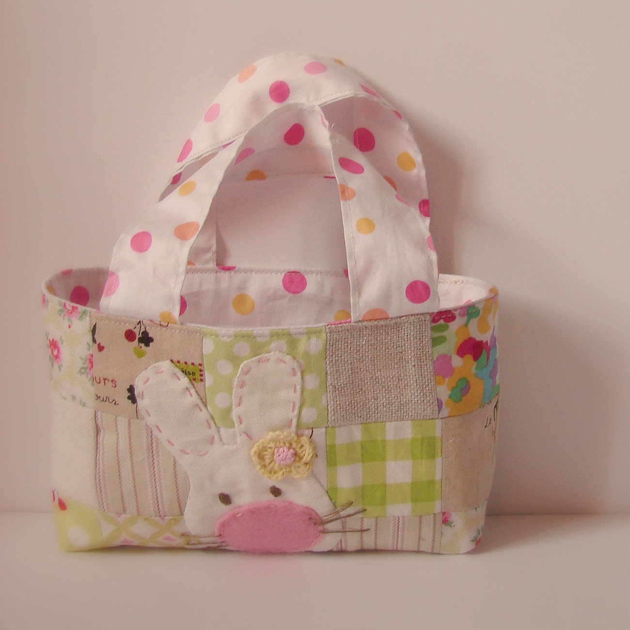 Tote easter basket patch green pink spot