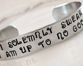 Stamped Harry Potter Solemnly Swear No Good Custom Silver Metal Cuff Bracelet