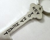 Stamped Key Heart Custom Silver Metal Keychain Personalize Names Dates Quotes