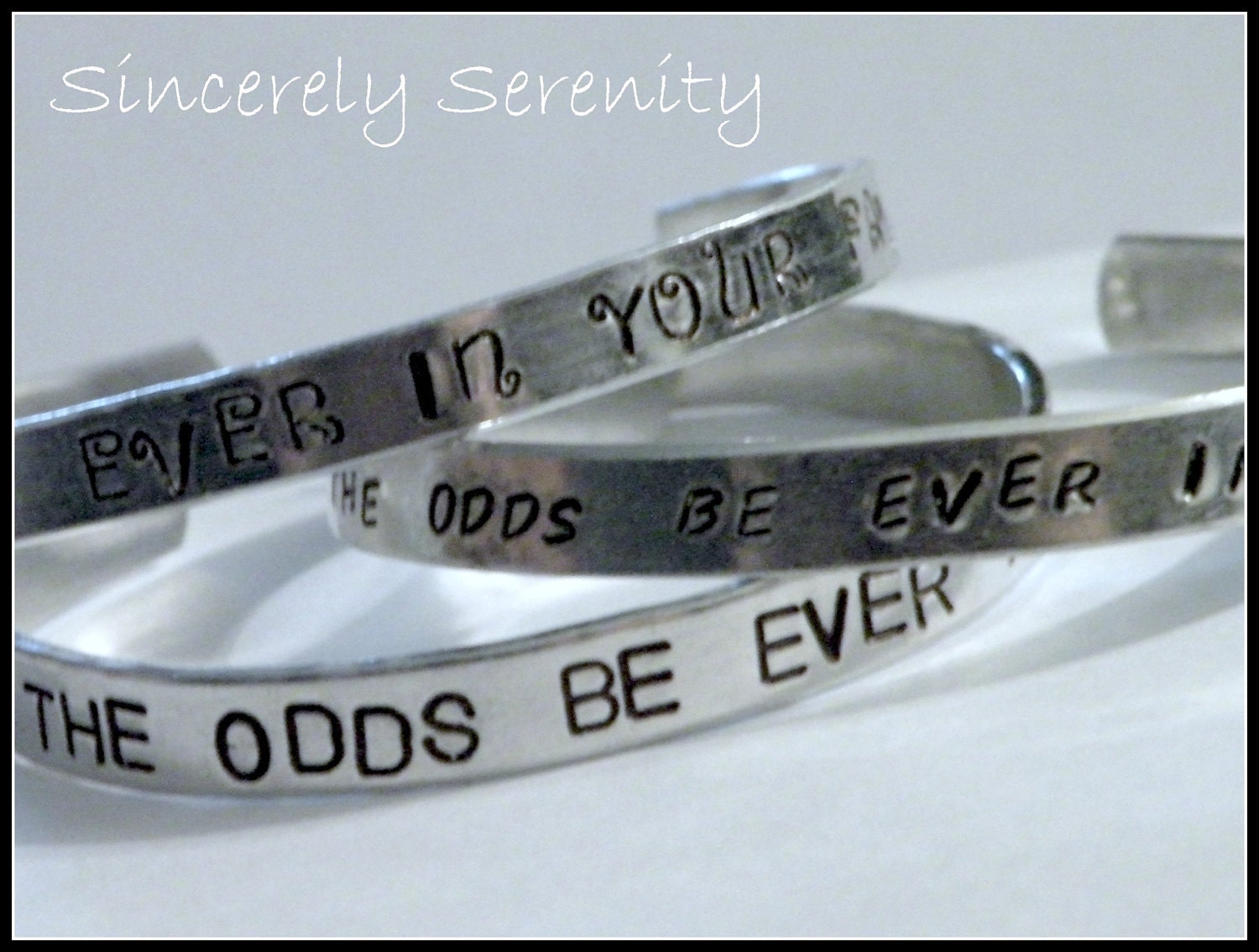 The Hunger Games Odds Favor Custom Silver Metal Thin Cuff Bracelet