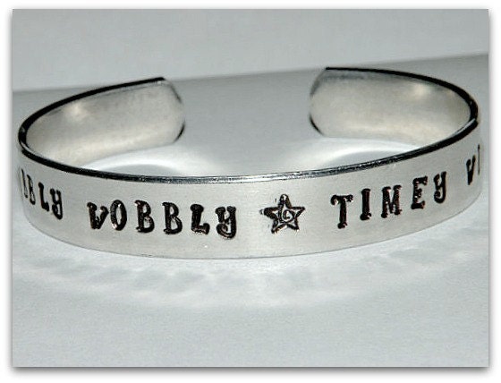 Dr. Who Bracelet- Wibbly Wobbly Timey Wimey...Stuff- Custom Silver Metal Cuff Bracelet