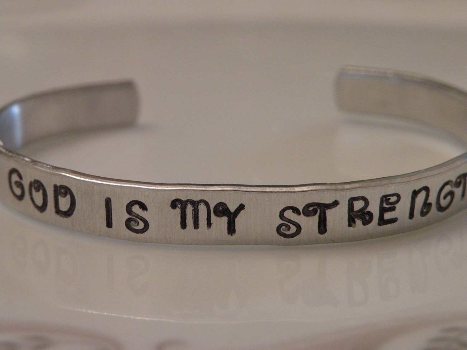 Strength Handstamped Thin Cuff Bracelet