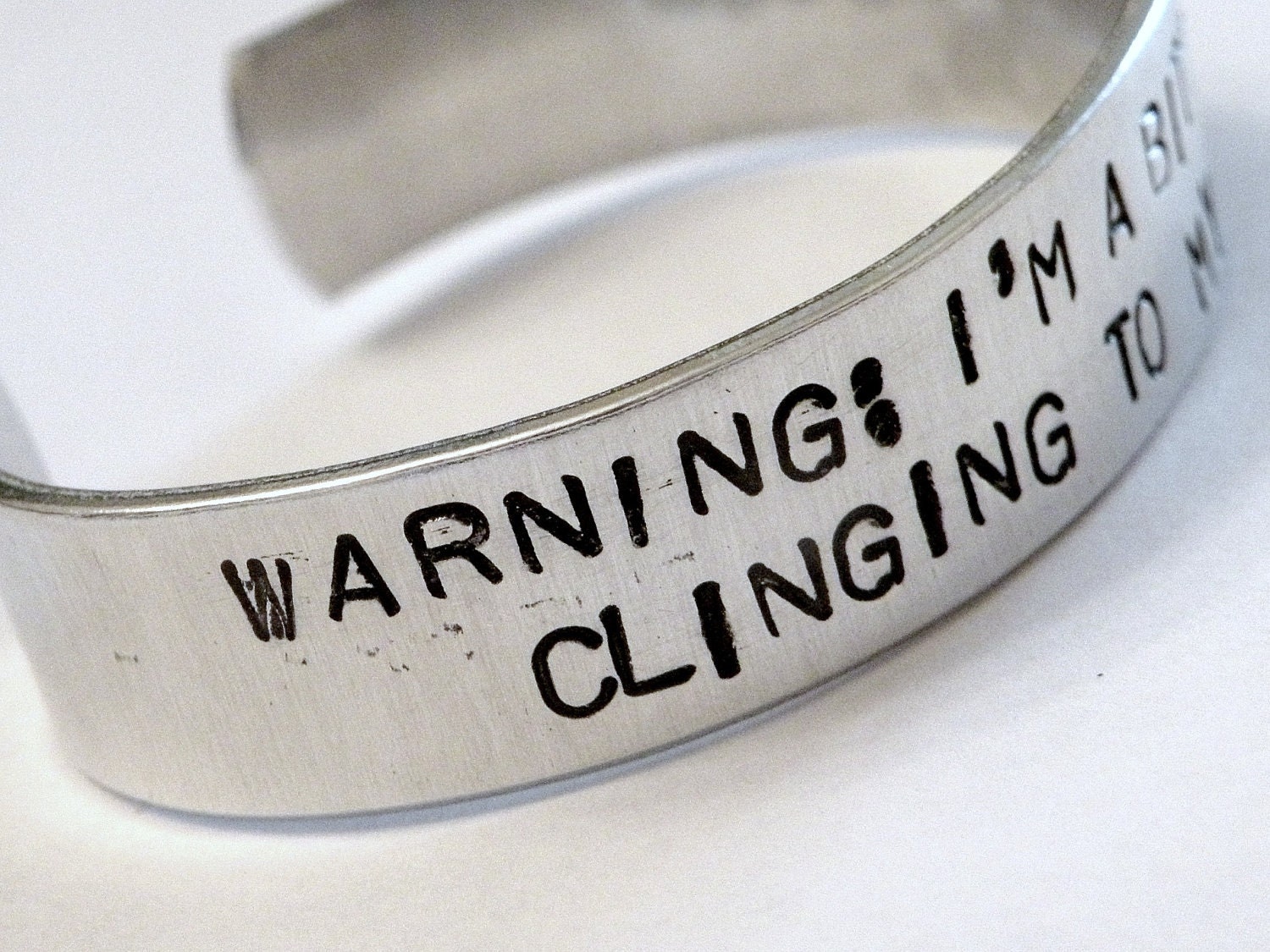 Stamped Warning Gun Owner Custom Silver Metal Cuff Bracelet