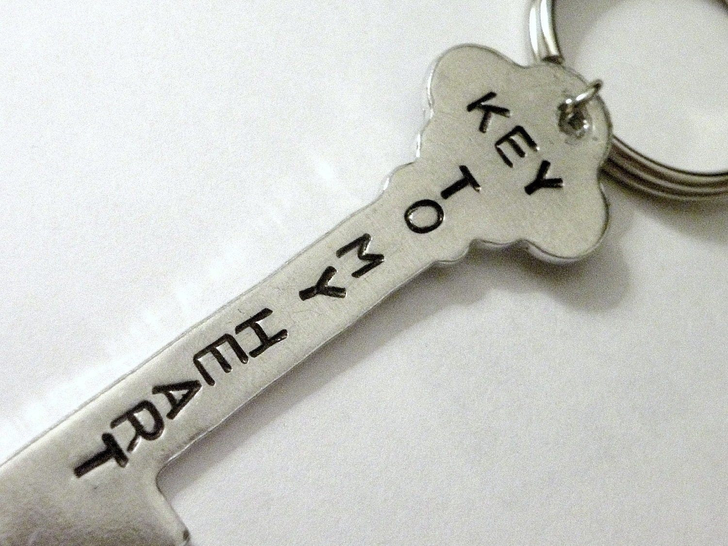Stamped Key Heart Custom Silver Metal Keychain Personalize Names Dates Quotes
