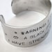 Stamped Warning Autism Teacher Black Belt Strength Custom Silver Metal Cuff Bracelet