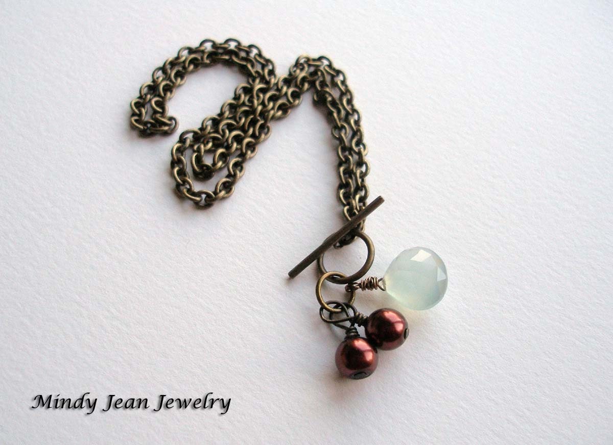 Gemstone Vintage Style Necklace, Chalcedony Necklace, Chalcedony and Brass Necklace, Vintage Brass, BRASS AND BERRIES - MindyJeanJewelry