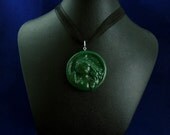 Green Cthulhu Cameo Necklace - Polymer Clay Lovecraft Jewelry