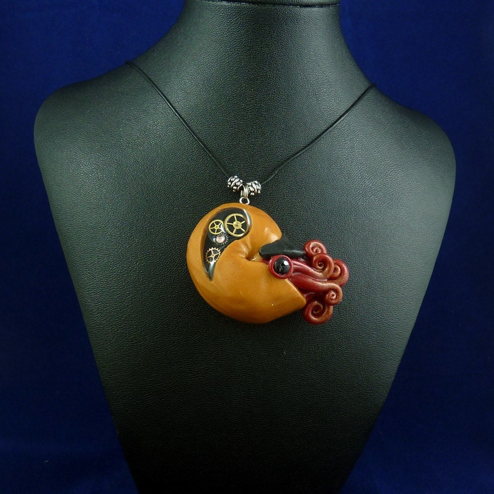 Brass Steampunk Nautilus Necklace - Polymer Clay Neo-Victorian Jewelry