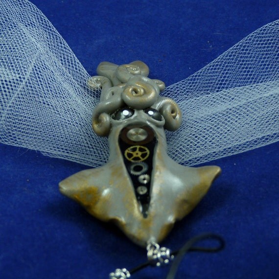 Steampunk Squid Necklace - Polymer Clay Neo-Victorian Jewelry