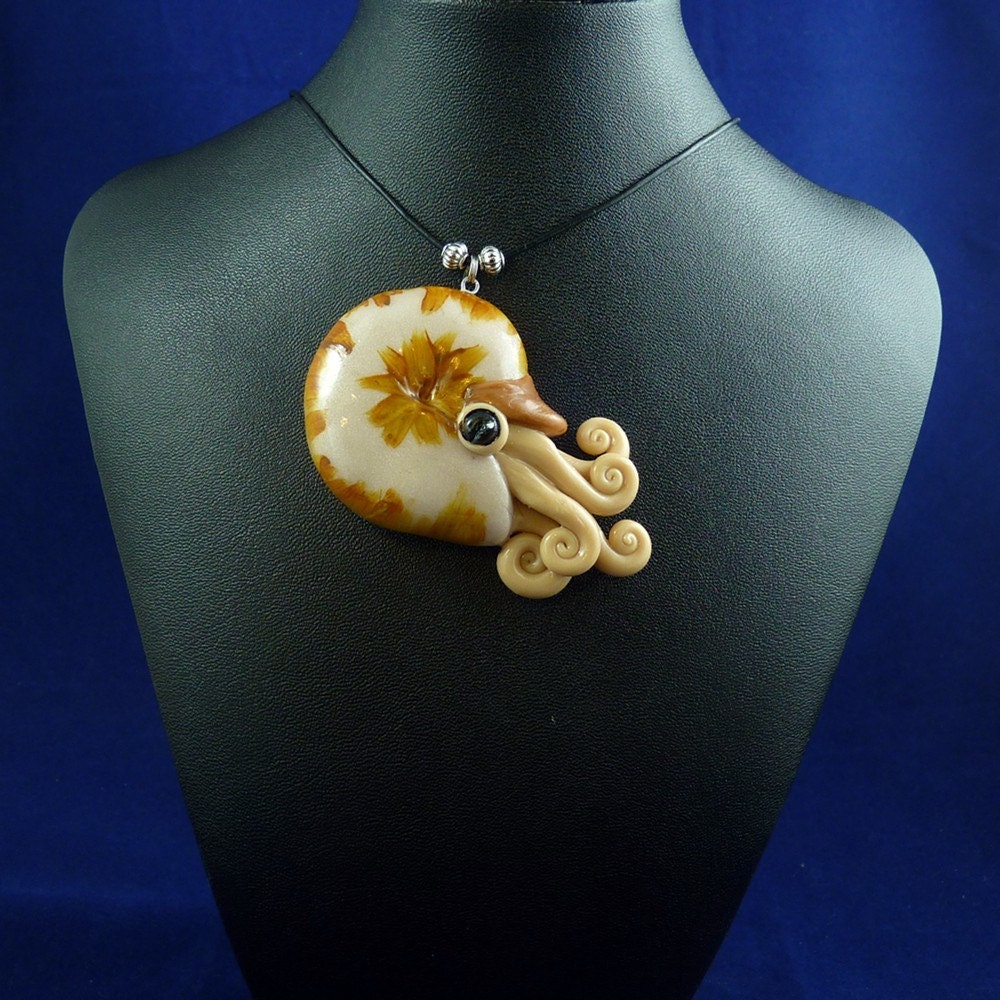 Brown Nautilus Necklace - Polymer Clay Jewelry Pendant