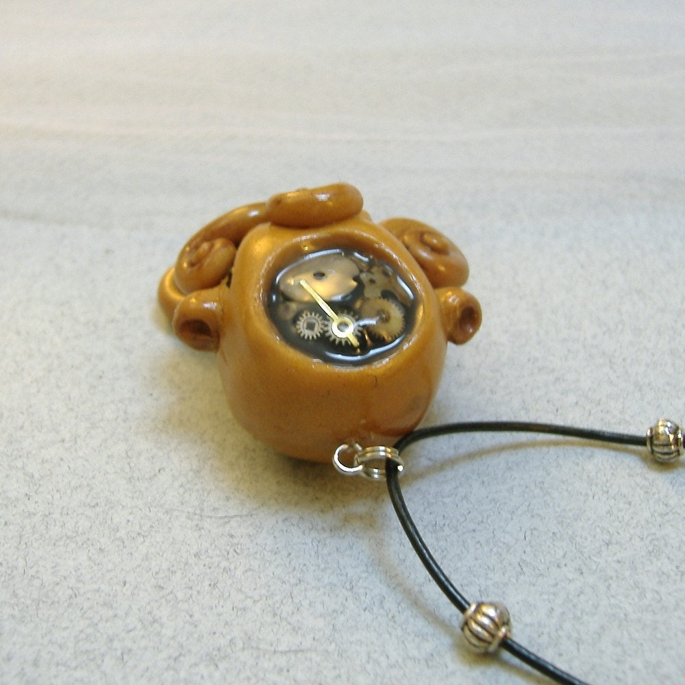 Brass Steampunk Octopus Necklace - Polymer Clay Jewelry