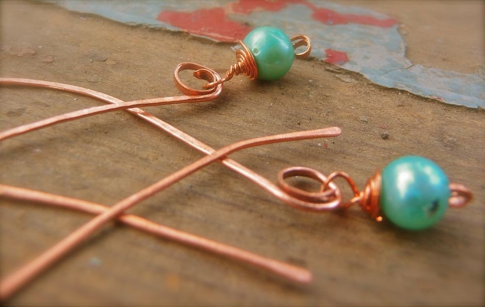 Artisan Wedding Bells blue pearl open hoops