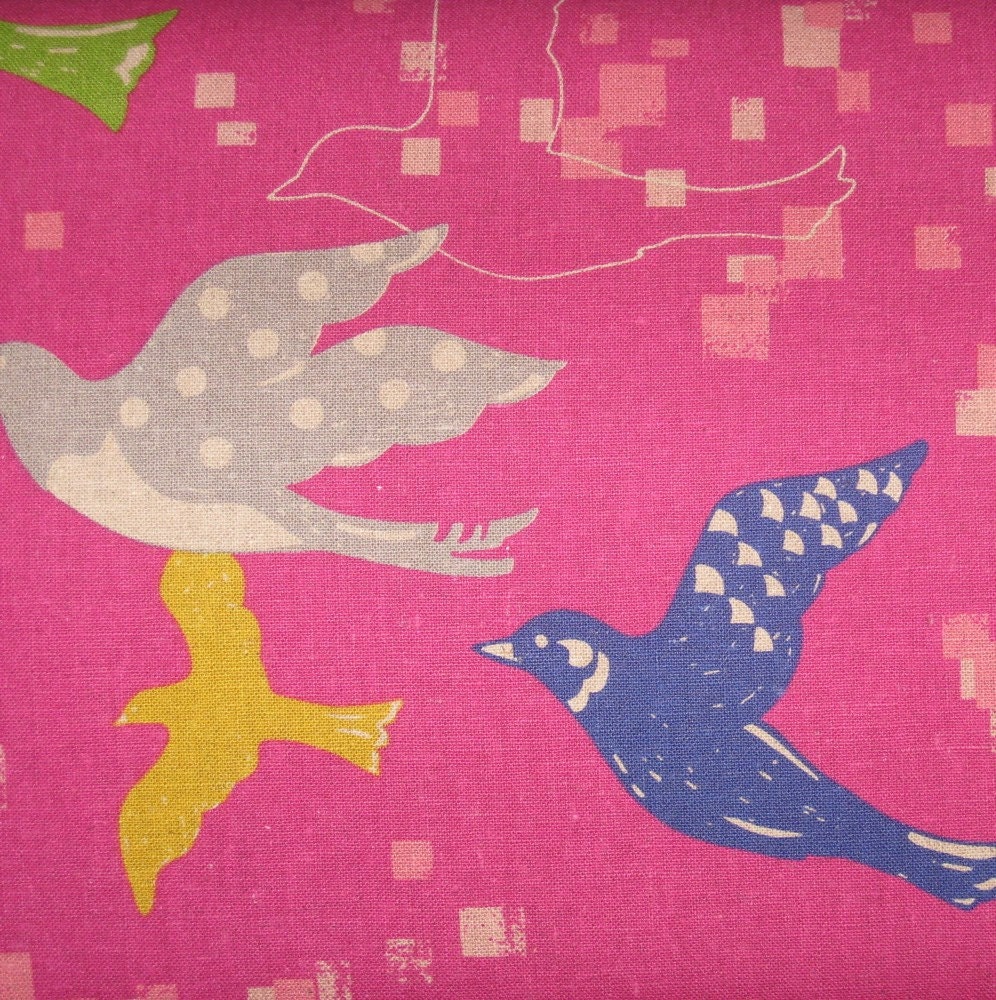 Echino decorator print - 1 yard of magenta Migratory Bird