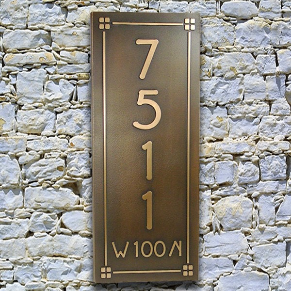 Eaglefeather FLW Font Plaque Name and Address Home Sign 10x24 inches Vertical