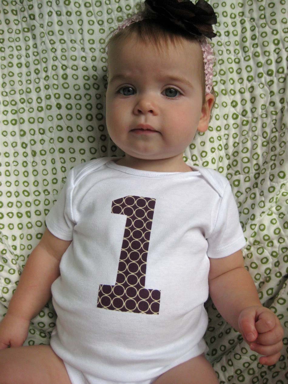 1 Onesie - Birthday Bodysuit - Baby Girl Onesie with Mod Purple Circles
