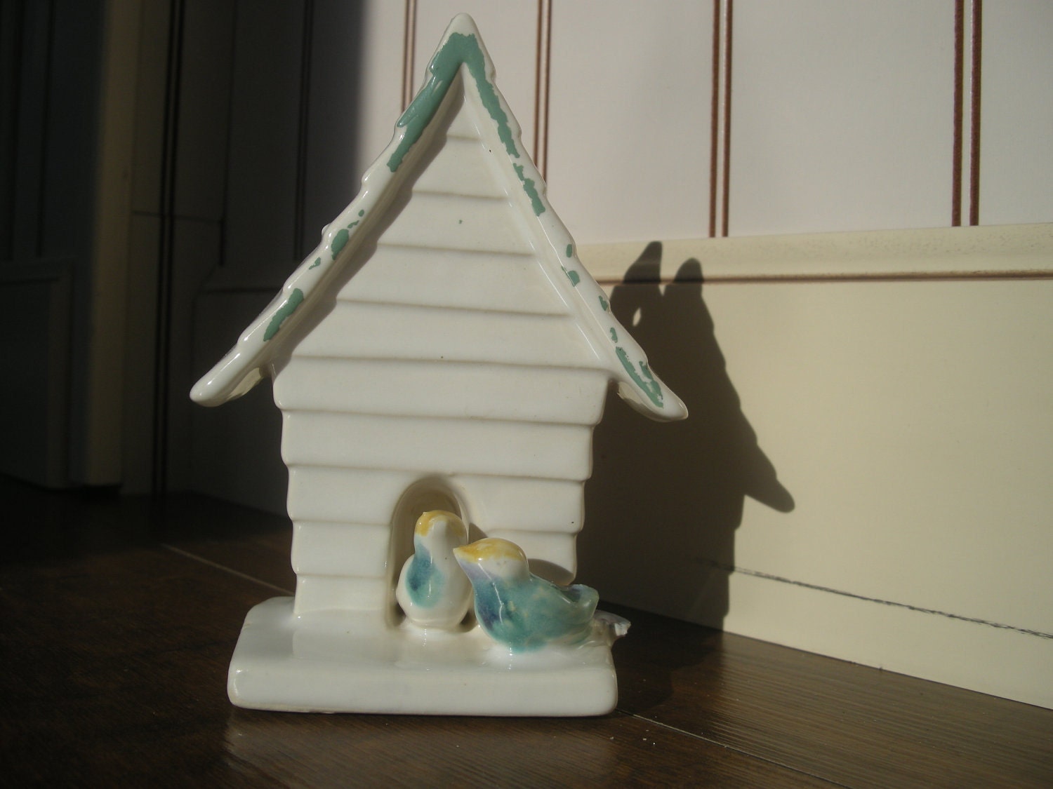 Antique Pottery Bird House with Cottage Chic Birds Wall Pocket
