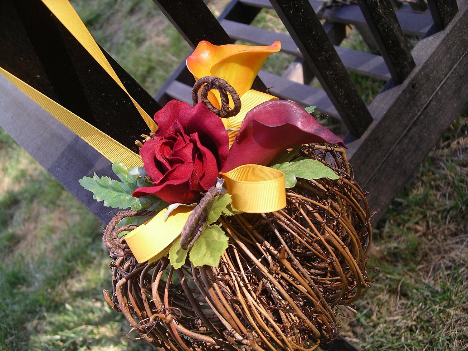 SET of 4 - Grapevine Pumpkin Pomander/Kissing Balls perfect for Woodland, Fall, Winter, Garden or Enchanted Forest Wedding
