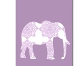 Damask Elephant in purple - Fine Art Print, elephant nursery,  animal nursery decor, baby nursery decor