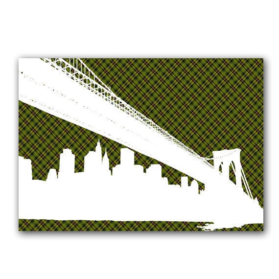 The Brooklyn Bridge - New york brifge,print green pattern,bridge silhouette,decor,suspension bridge art