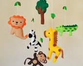 Hanging Jungle Safari Baby Mobile - Eco Friendly - giraffe, monkey, zepra, lion, and crocodile