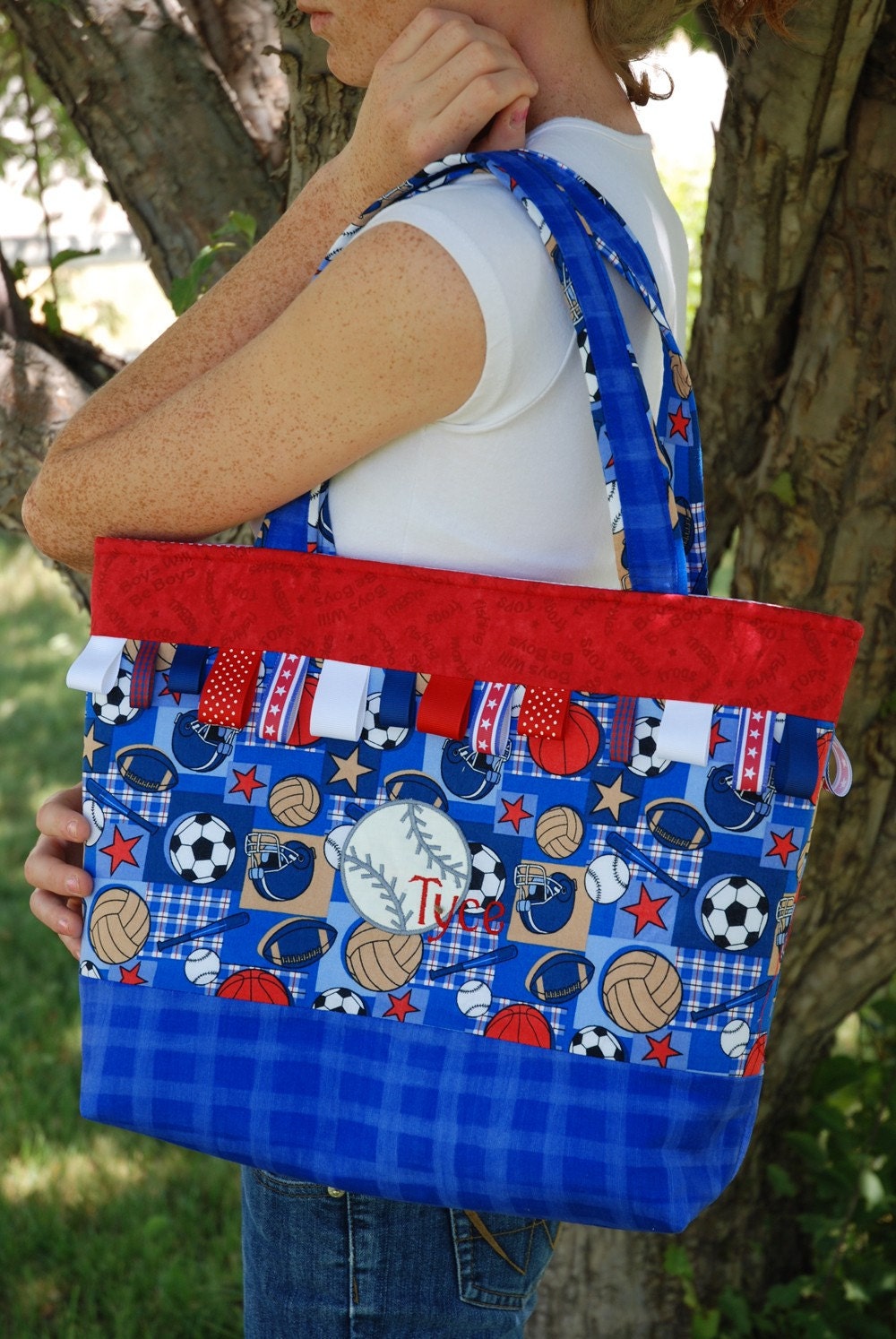 Items similar to Sports Theme Tote Diaper Bag on Etsy