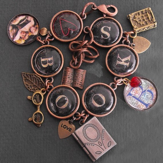 Heart Books Bracelet Book Charm Literary Jewelry by ALikelyStory