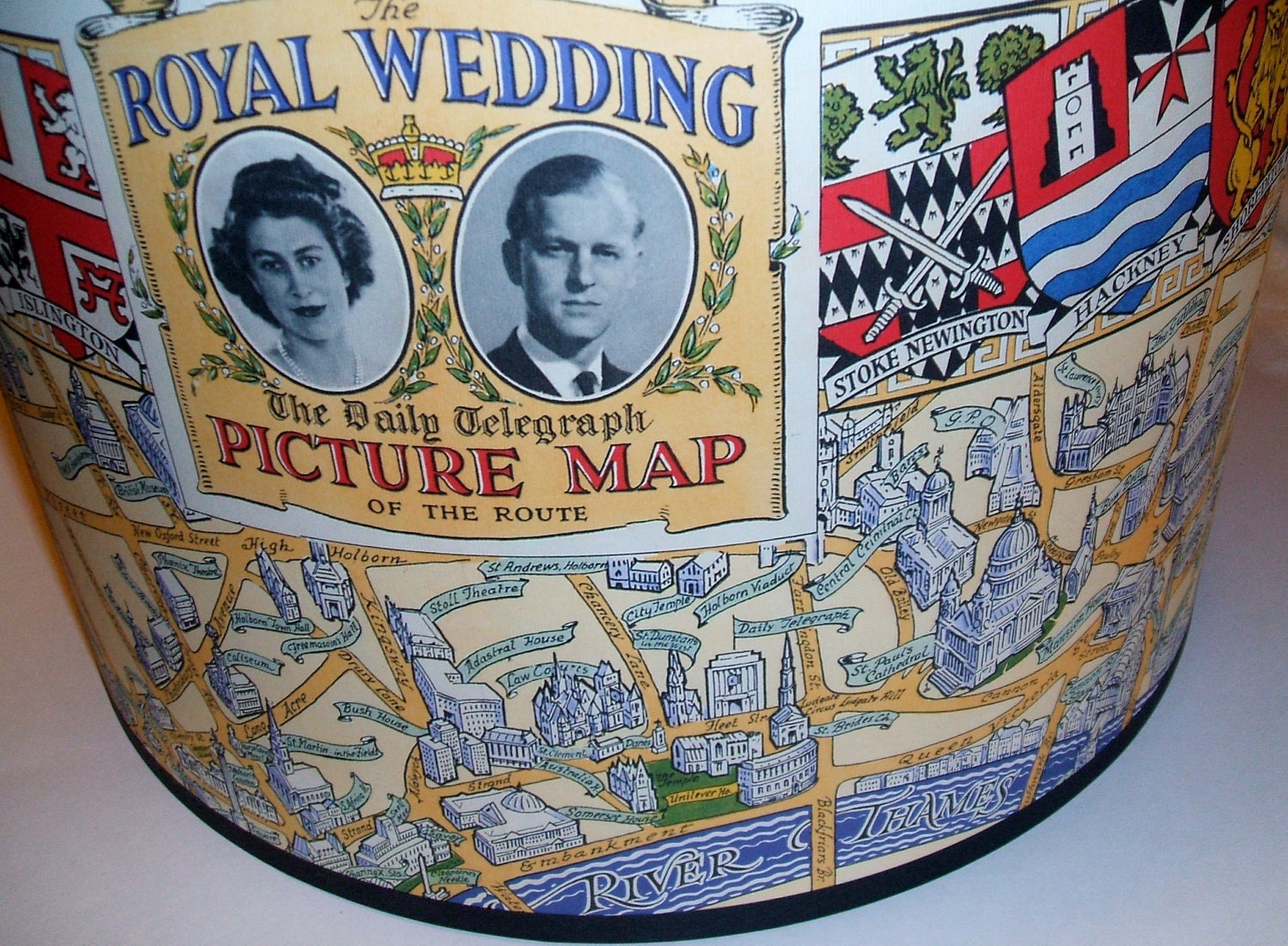 Royal Wedding paper lamp shade, vintage map reprint