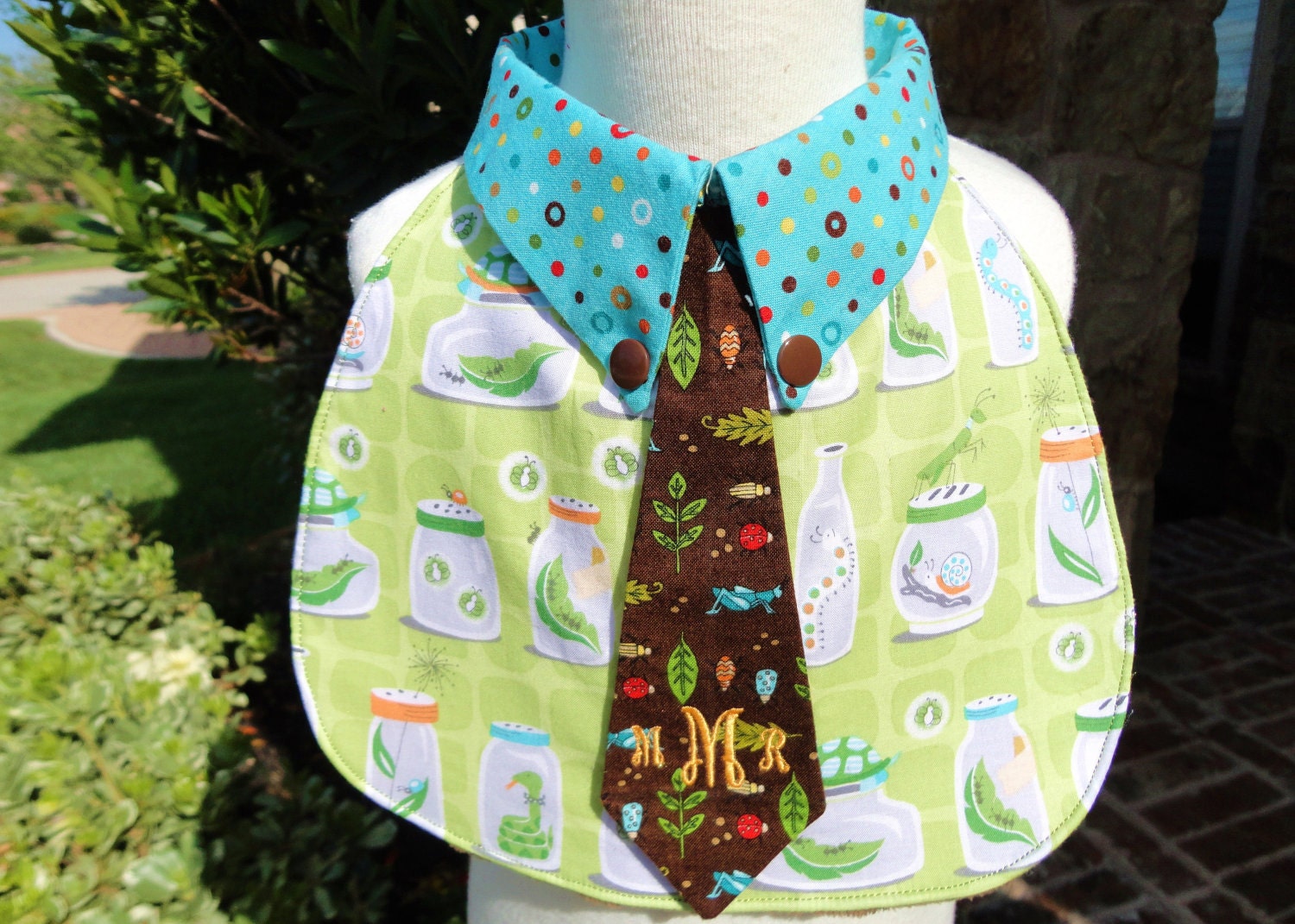SandDance Designs Boys Monogrammed Bib with collar and tie