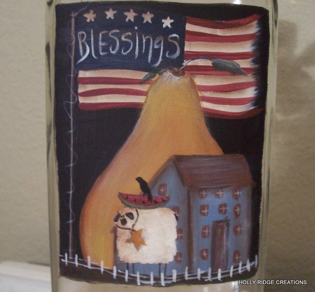 Primitive Americana Handpainted Bottle