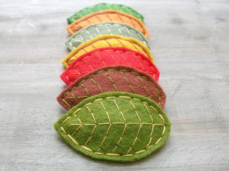 Felt Leaf Hair Clips //  Embroidered //  Choose 3 Leaves // Customize Leaf Pile by OrdinaryMommy on Etsy