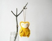 Felt Owl Ornament // Yellow // Hostess Gift // Door Knob Hanger // Plush Nursery Decor by OrdinaryMommy