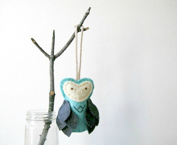Felt Owl Ornament Sea and Smoke Woodland Christmas Plush Door Hanger by OrdinaryMommy on Etsy