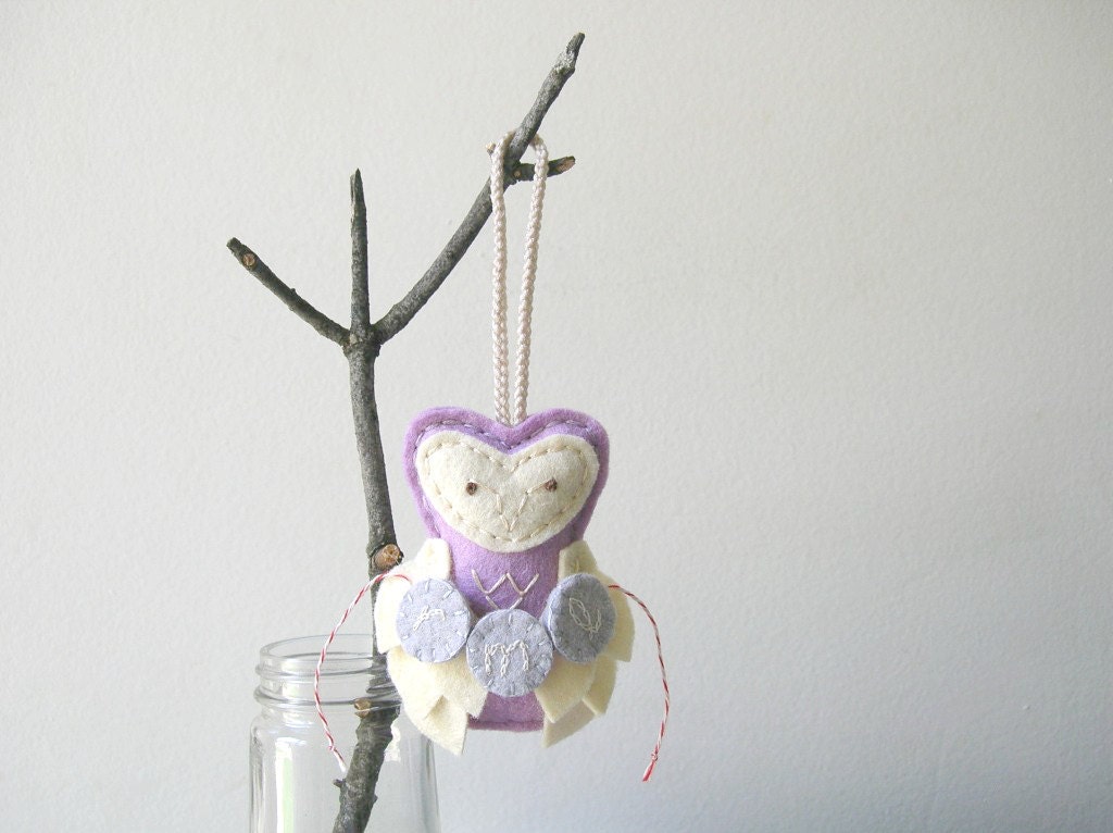 Custom Owl Ornament with INITIALS Lavender Nursery Keepsake Door Hanger by OrdinaryMommy on Etsy
