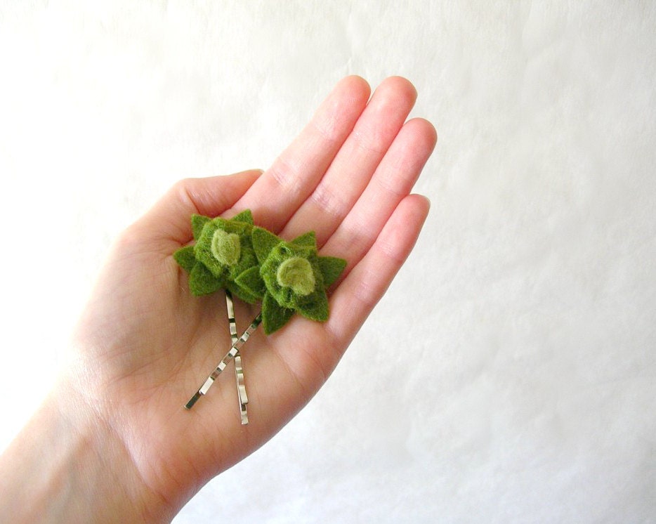 Felt Succulent Hair Pins // Moss Green // Womens Hair Accessories Handmade by OrdinaryMommy on Etsy