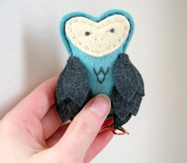 Felt Owl Figurine. Mister Stormy. Blue and Gray with Copper Feet. One of a Kind. by OrdinaryMommy