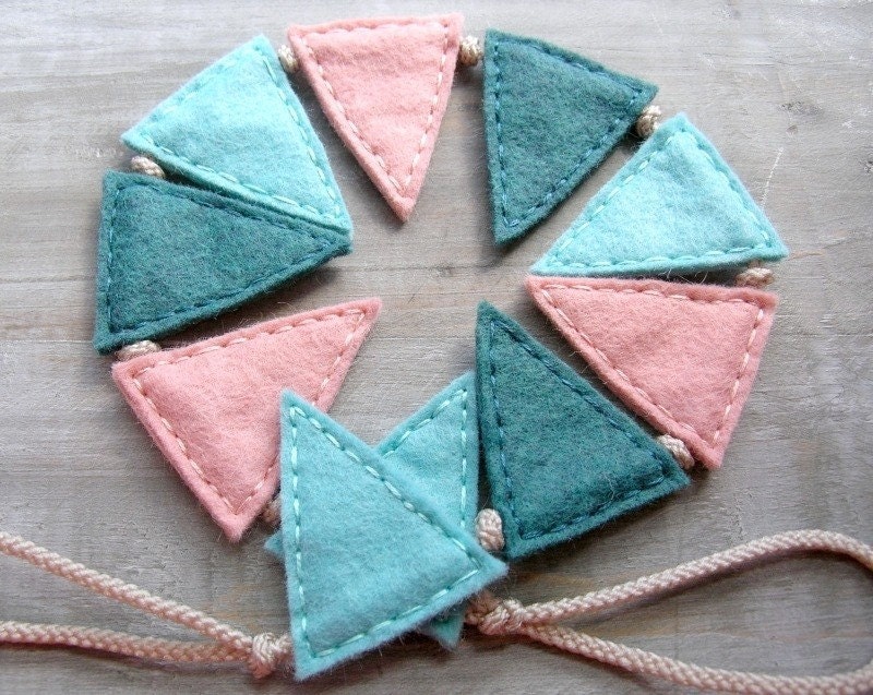 Wee Felt Bunting. Nursery Decor. Blue Green and Peach. by OrdinaryMommy