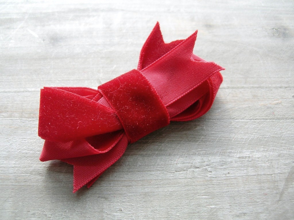 Velvet Bow Ruby Hair Clip Red Twisted Ribbon Clip for Date Night by OrdinaryMommy on Etsy