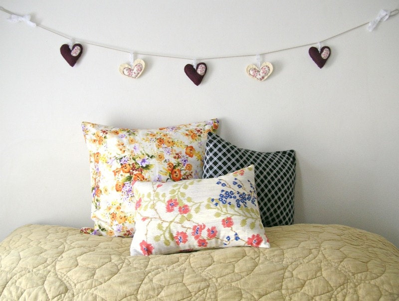 Felt Heart Garland Banner // Burgundy and Ivory // Valentines Day // One of a Kind Home Decor by OrdinaryMommy on Etsy