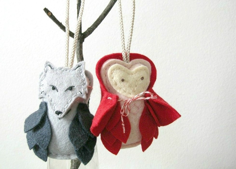 Fairytale Felt Owls Little Red Riding Hood and the Wolf Masked Owl Nursery Decor Door Knob Hanger Ornaments by OrdinaryMommy on Etsy