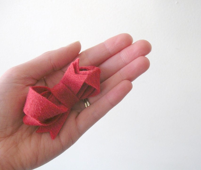 Bow Felt Hair Clip Rhubarb Red Boho Accessory by OrdinaryMommy on Etsy