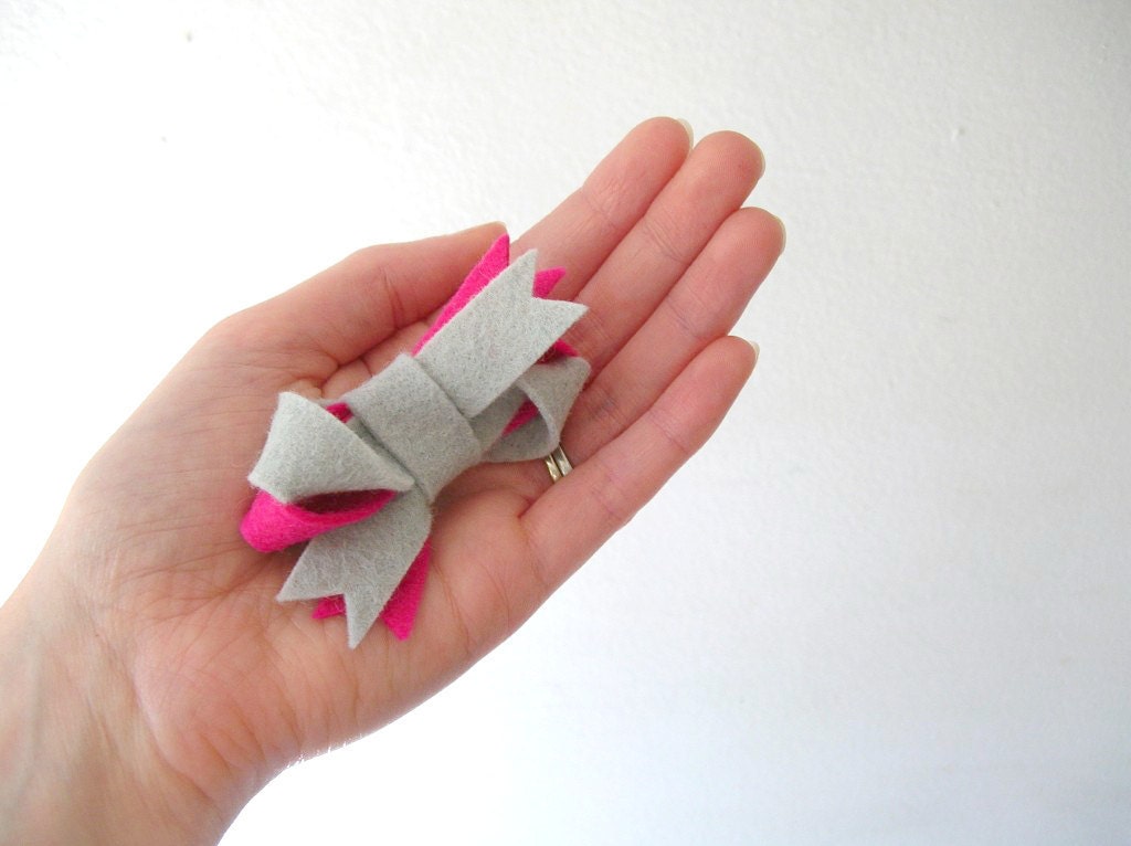 Color Block Inspired Hair Bow Neon Pink Twist Felt Clip for Women by OrdinaryMommy on Etsy