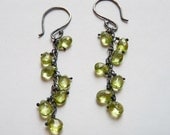 AA Sparkling Tiny Green Peridot Briolette Earrings with Antiqued Sterling Silver